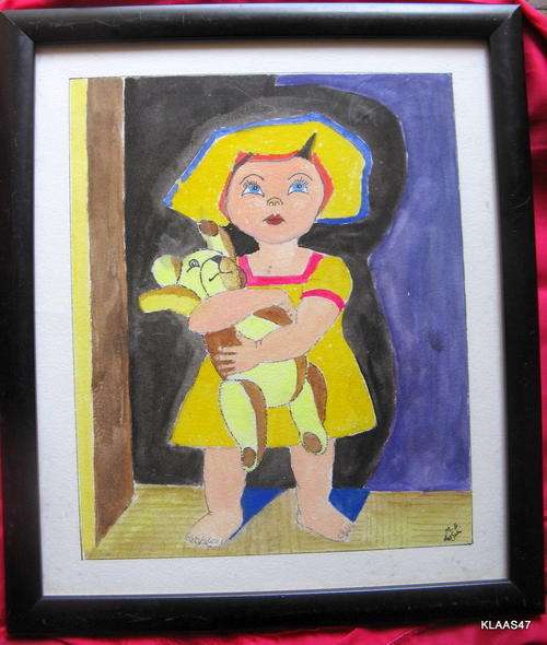 GIRL and TEDDY BEAR : SIGNED - M.G. MERSCH : FRAMED SIZE - 29x33.5cm