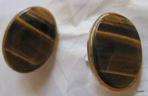 CUFFLINKS : PLATED : OVAL - TIGER EYE : 2x1.4cm