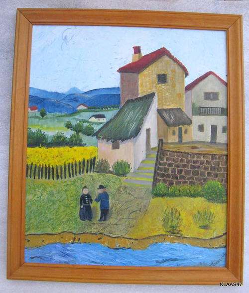RURAL SCENE : OIL PAINTED ON BOARD : SIGNED - CONNIE : FRAMED SIZE - 28.5x33.5cm