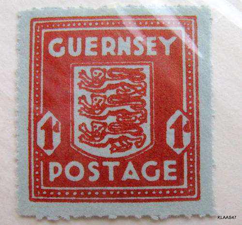 Guernsey - 1d Red on Blue paper - War Occupation Issue Stamp  (Bank Note Paper)