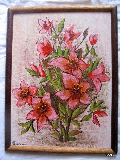 FRAMED OIL ON BOARD of FLOWERS by M.E. GROENEWALD