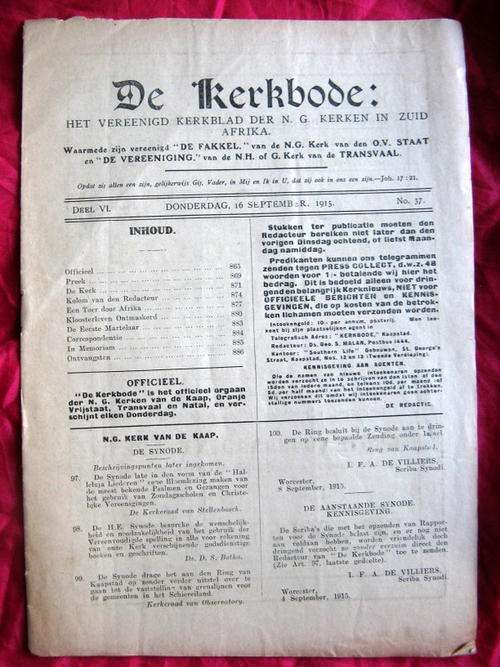 De Kerkbode: Het Vereenigd Kerkblad Der N.G. Kerken In Zuid Afrika - September 1915