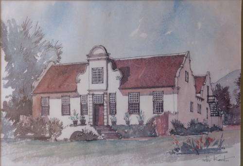 FRAMED PRINT OF CAPE DUTCH HOUSE BY PETER KENT
