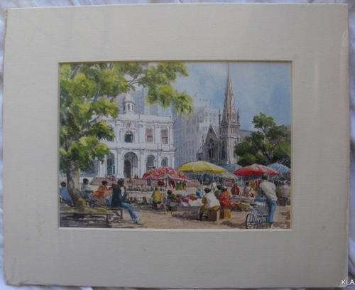 GREENMARKET SQUARE, CAPE TOWN BY VALERIE PETTS : PRINT : UNFRAMED WITH MOUNT - 24x19.5cm