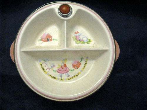 Vintage 1940s-50s Bartsch MFG Co. Chicago Baby Bowl Food Warmer Mary Had a Little Lamb
