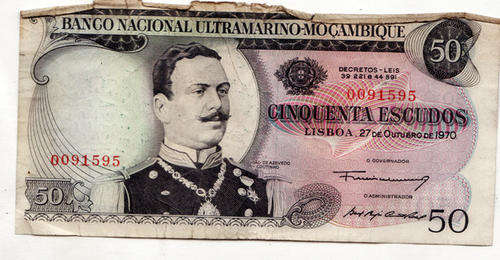 Bank of Mozambique - 1970 - 50 Cinqueta Escudos - IN BAD CONDITION (See pictures)