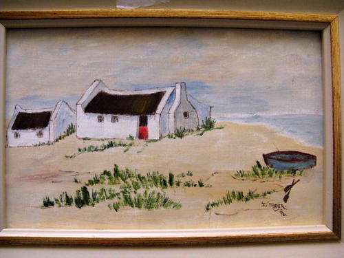 FISHERMAN'S COTTAGE : S.MEYER '96 : FRAMED SIZE 32.8 X 24 CM (FRAME CHIPPED)