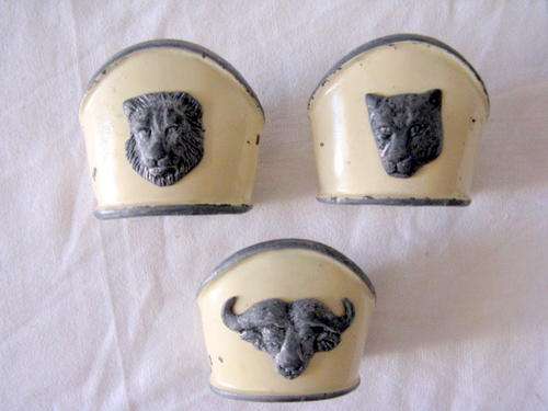 AFRICAN WILD LIFE : 3 SERVIETTE RINGS : METAL : MADE BY GREAT GIFTS, CAPE TOWN