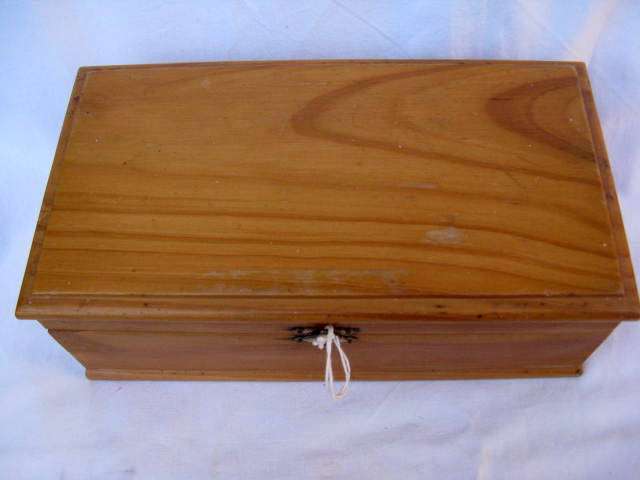 WOODEN  BOX : 24.5 X 13 X 8.8cm : MADE BY BRUPLY SAWMILLS ,STELLENBOSCH - 1985