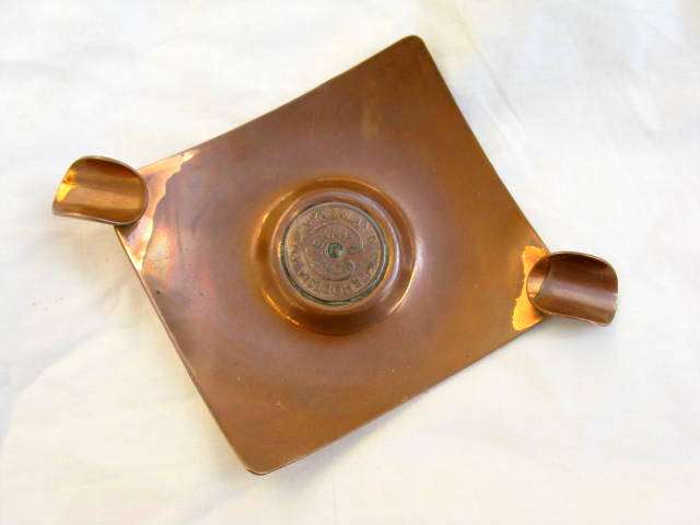 COPPER ASHTRAY : RICHARD MEAD : MADE IN S. RHODESIA : ONE PENNY 1963 IN CENTRE