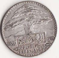 REPUBLIQUE LIBANAISE : 1936 : 25 PIASTRES : SILVER