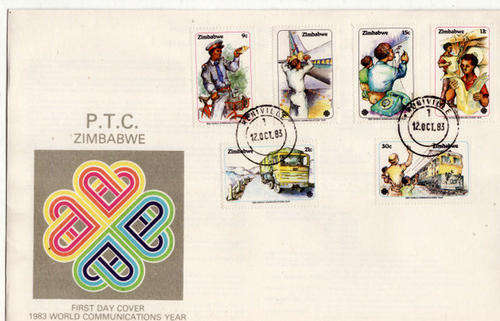 F.D.C-  1983 World Communications Year : 12TH OCTOBER 1983 : P.T.C. ZIMBABWE