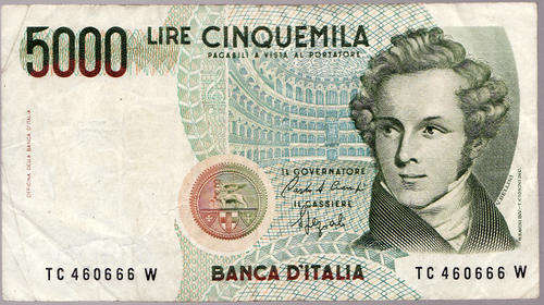 BANCA D'ITALIA : 5000 LIRE : TC460666W