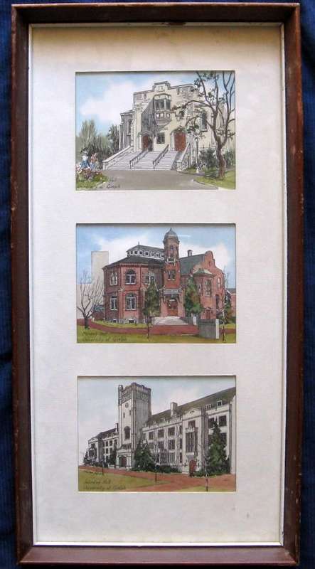 UNIVERSITY OF GUELPH - MARLENE JOFRIET : THREE SMALL PICTURES 12.5 X 9.5cm : FRAMED SIZE 22.5 X 44cm