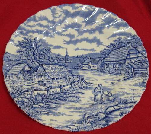 RURAL SCENE : BLUE & WHITE : 22cm DIAMETER PLATE : MYOTT : FINE STAFFORDSHIRE WARE