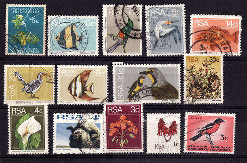 SOUTH AFRICA : 14 POSTALLY USED STAMPS : VARIOUS