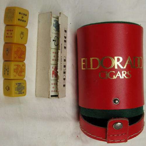 DICE CUP AND TWO SETS OF POKER DICE (ONE USED & ONE NEW - IN BOX)