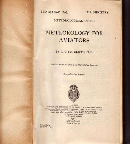 METEROLOGY FOR AVIATORS  BY  R.C. SUTCLIFFE   HARDCOVER REPRINT 1946