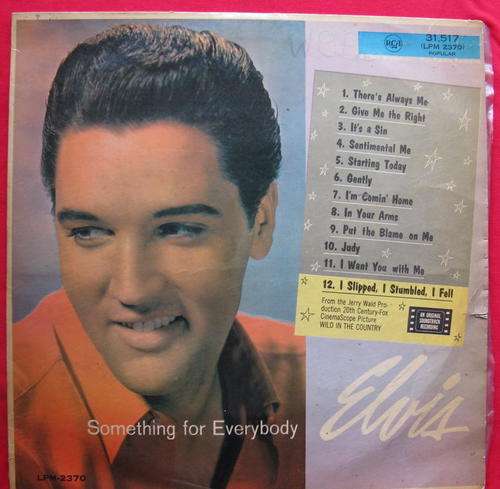 ELVIS : SOMETHING FOR EVERBODY : 12` VINYL : RCA - LPM2370 : **SOME SCRATCHES**COVER DAMAGED**