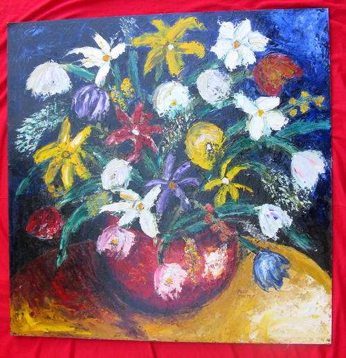 ALET VENTER : FLOWER  ARRANGEMENT : OIL ON BOARD : UNFRAMED : 700 X 700 MM