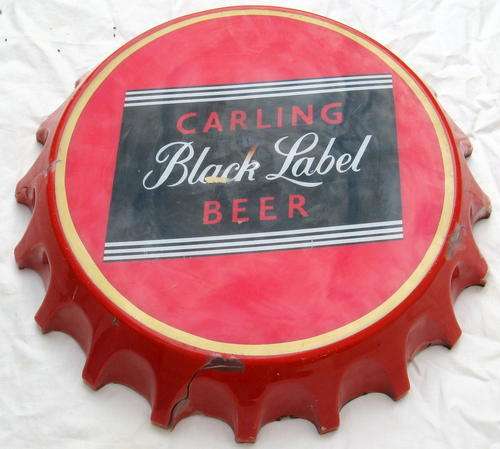 BLACK LABEL BOTTLE TOP : 40cm DIAMETER : MADE FROM PLASTIC - **THERE ARE THREE CRACKS ON SIDE**