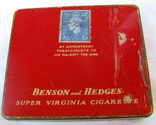 BENSON and HEDGES : CIGARETTE TIN :  8.5x7.3x1.5cm : BY APPOINTMENT TO HIS MAJESTY THE KING