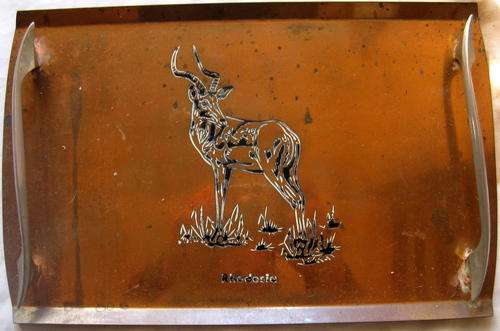 COPPER TRAY : RHODESIA METAL HANDLES : **SOME  SPOTS ON IT**