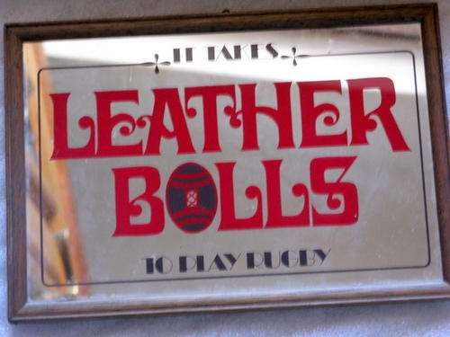 SMALL MIRROR  : FRAMED SIZE 24X16.4cm ; IT TAKES LEATHER BOLLS TO PLAY RUGBY