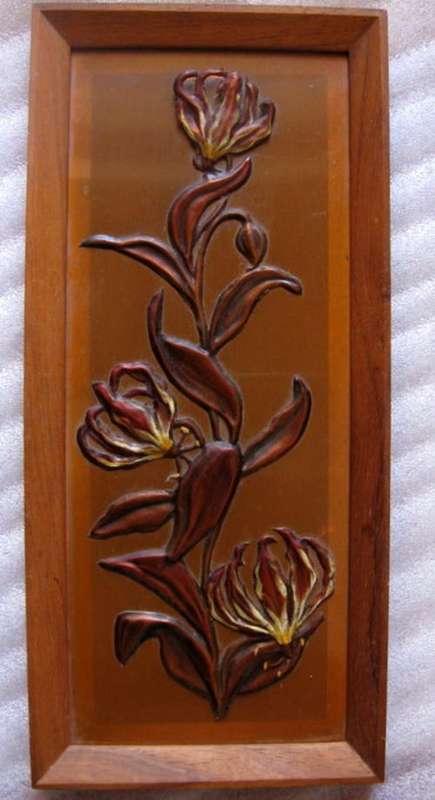 RHODESIA FLAME LILY : COPPER WALL HANGING : 15 X 33cm : *TOP FLOWER IS LOOSE*
