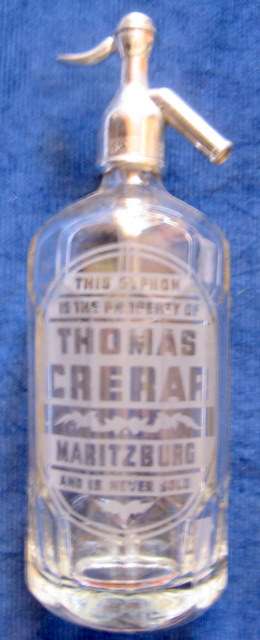 THOMAS CRERAR - MARITZBURG : BRITISH SYPHON CO. LTD : CLEAR GLASS - EMPTY BOTTLE