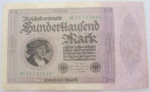 REICHSBANKNOTE   : HUNDERTTAUSEND   MARK  : 100000 MARK : R11342846 :  1 FEBRUAR 1923