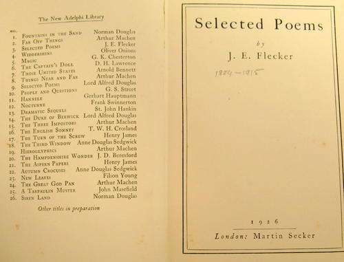 SELECTED POEMS BY  J.E. FLECKER  1926  NO DUST COVER