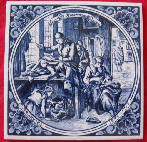 DE KLEERMAAKER : DELFT BLAUW : MADE IN HOLLAND ; 15cm SQUARE TILE (BLUE & WHITE)