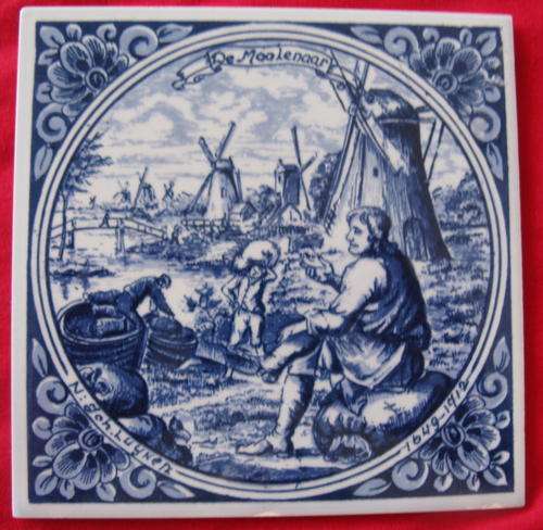 DE MOOLENAAR : DELFT BLAUW : MADE IN HOLLAND :  15cm SQUARE TILE (BLUE & WHITE)