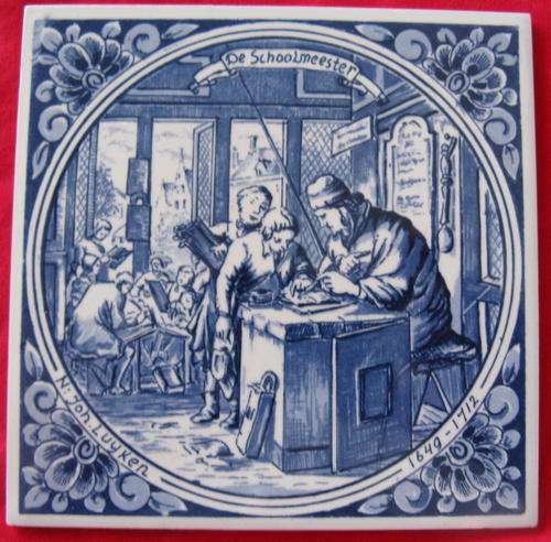 DE SCHOOLMEESTER : DELFT BLAUW : MADE IN HOLLAND :  15cm SQUARE TILE (BLUE & WHITE)