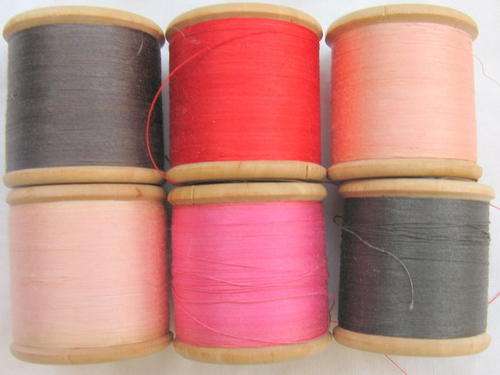 6 WOODEN COTTON REELS - 3cm HIGH : LEONICINI BRAND 3 CORD : SOME COTTON STILL ON THE REELS
