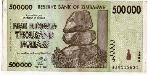 RESERVE BANK OF ZIMBABWE  FIVE  HUNDRED THOUSAND  DOLLARS  USED  AS PER SCAN