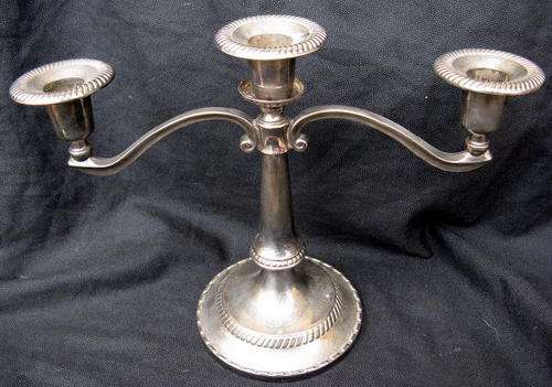 SILVERPLATED : THREE LIGHT CANDELABRA : 20cm HIGH - 27.5cm ACROSS : **TARNISHED**NEEDS CLEANING**