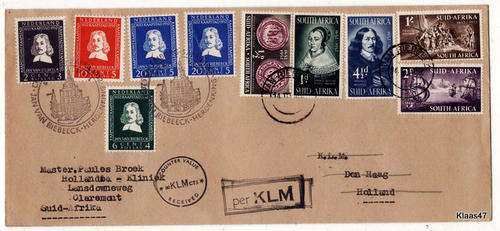 SA 1952-Van Riebeek SA + Holland Sets On KLM Flight Cover