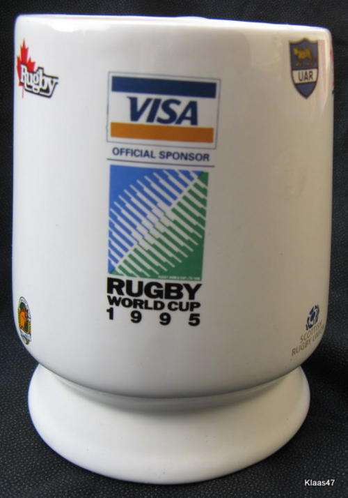 MUG : 12.5cm HIGH : RUGBY WORLD CUP 1995 : OFFICIAL SPONSOR - VISA - BANKFIN
