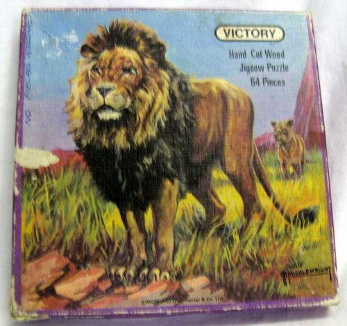 VICTORY : HAND-CUT WOOD PUZZLE : 64 PIECES : WILD ANIMAL SERIES - LION : IN ORIGINAL BOX