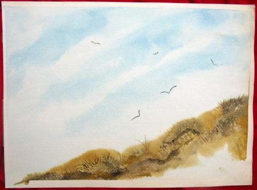 SKY : UNSIGNED : WATERCOLOUR : 38x28cm  **NOT FRAMED**NOTE PAINTING ON BACK