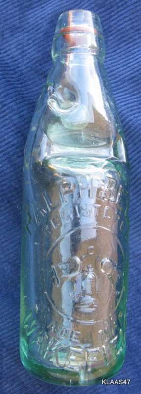 RALPH BELL - REGISTERED TRADE MARK - WAKEFIELD : CODD-NECK BOTTLE :  23cm HIGH