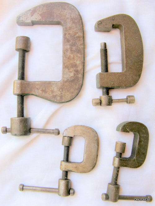 HOME MADE "G" CLAMPS : VARIOUS SIZES - cm - cm : **NOTE ONE HAS END MISSING** STEEL