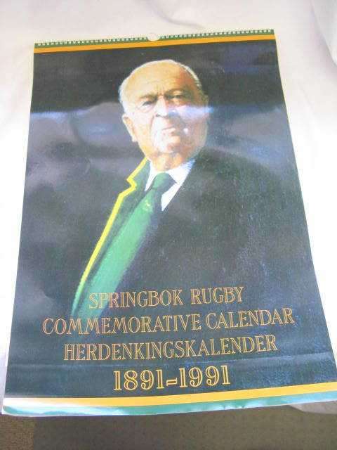 SPRINGBOK RUGBY:COMMEMORATIVE CALENDAR:HERDENKING KALENDER : 1891-1991 (POST.IN SA R17.50 or R30)