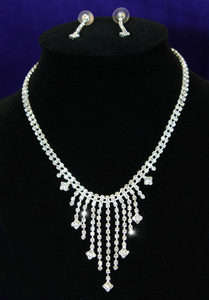 Clear Crystal Rhinestone Necklace Earrings Set