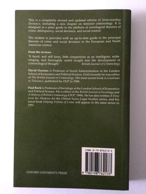 Understanding Deviance, David Downes and Paul Rock, Second Edition reprint, 1990