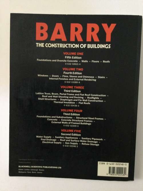 Barry, The Construction Of Buildings Volume 5, Supply And Discharge Services, Second Edition, 1992