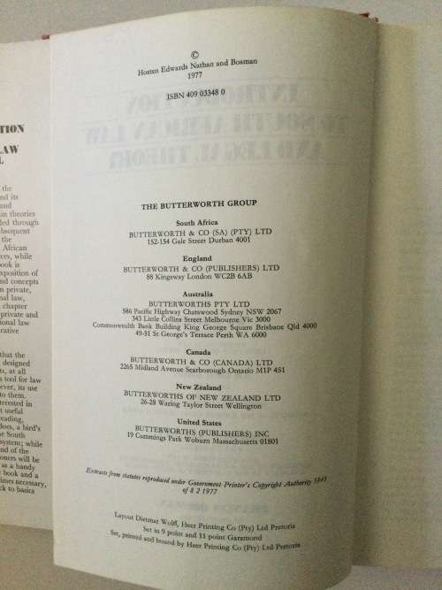 Introduction To South African Law And Legal Theory, Hosten Edwards Nathan Bosman, 1977