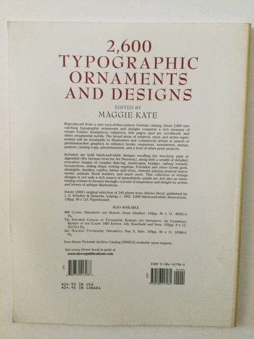2600 Typographic Ornaments And Designs, Ed Maggie Kate, 2001